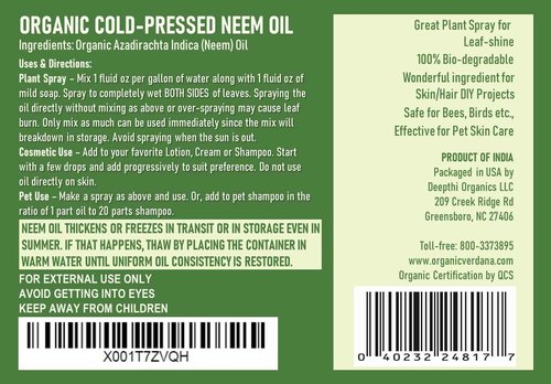 Verdana Pure Neem Oil for Plants – 1 Gallon (128 Fl Oz) – Organic, Cold Pressed, Unrefined, Non-GMO – 100% Natural Spray for Plant Leaf Shine, DIY Beauty, Soap Making – No Additives