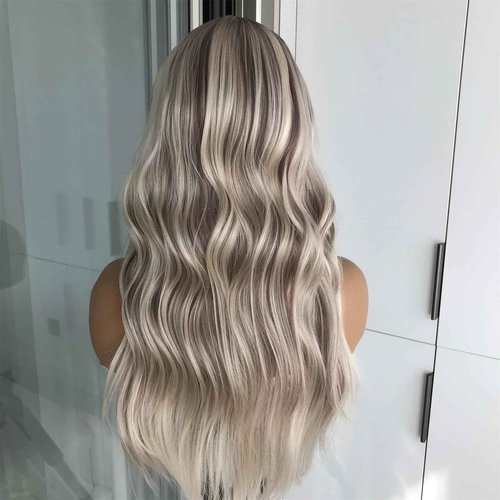 mytonecoo Highlight Blonde Wear and Go Glueless Wig Synthetic Lace Front Wigs for Women Body Wave Pre Cut Pre Plucked Lace Dirty Blonde Wig Medium Length 20inch Ready to Wear Wigs