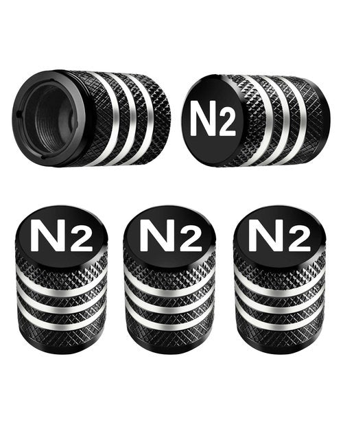 Tire Valve Stem Caps Cover - (5 Pack) Tire Air Cap N2 Nitrogen Metal with Plastic Liner Corrosion Resistant Leak-Proof for Car Truck Motorcycle Bike Black