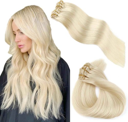 ABH AMAZINGBEAUTY HAIR Clip in Real Human Hair Extensions Blonde 20 Inch Clip in Hair Extensions Real Remi Virgin Human Hair Extensions Clip ins Straight Hair #60 Platinum Ash Blonde 8Pcs 120G