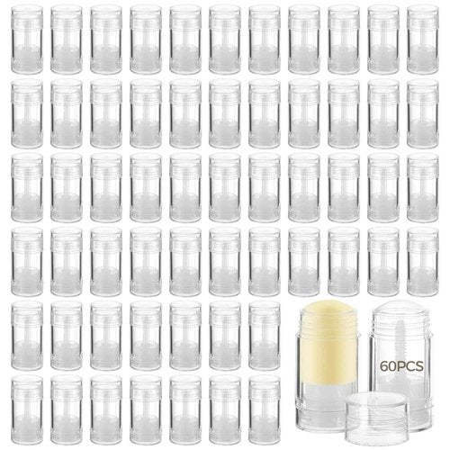 60 PCS Empty Deodorant Containers, 1 oz Twist Up Filling Stick Clear Plastic Containers, 30 ml Deodorant Tubes Empty, Twist-up Clear Tube for DIY Lipstick, Chapstick, Crayons