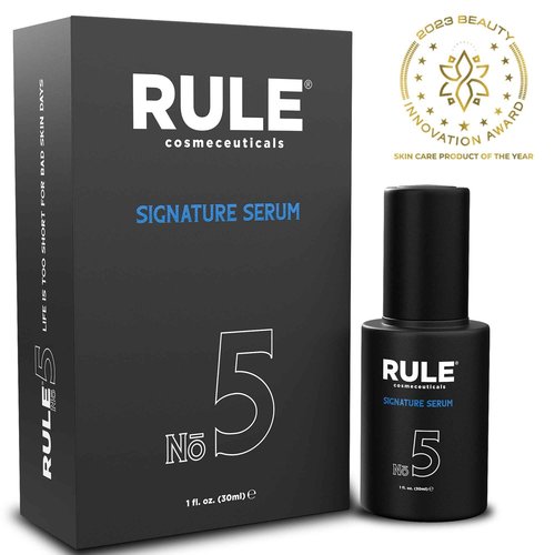 RULE No.5 Vitamin C Face Serum for Men with Hyaluronic Acid, Caviar & Niacinamide, Signature Anti-Aging Antioxidant Serum for Face Fine Lines, Wrinkles, Dark Spots, Brightening Skin, 30 mL