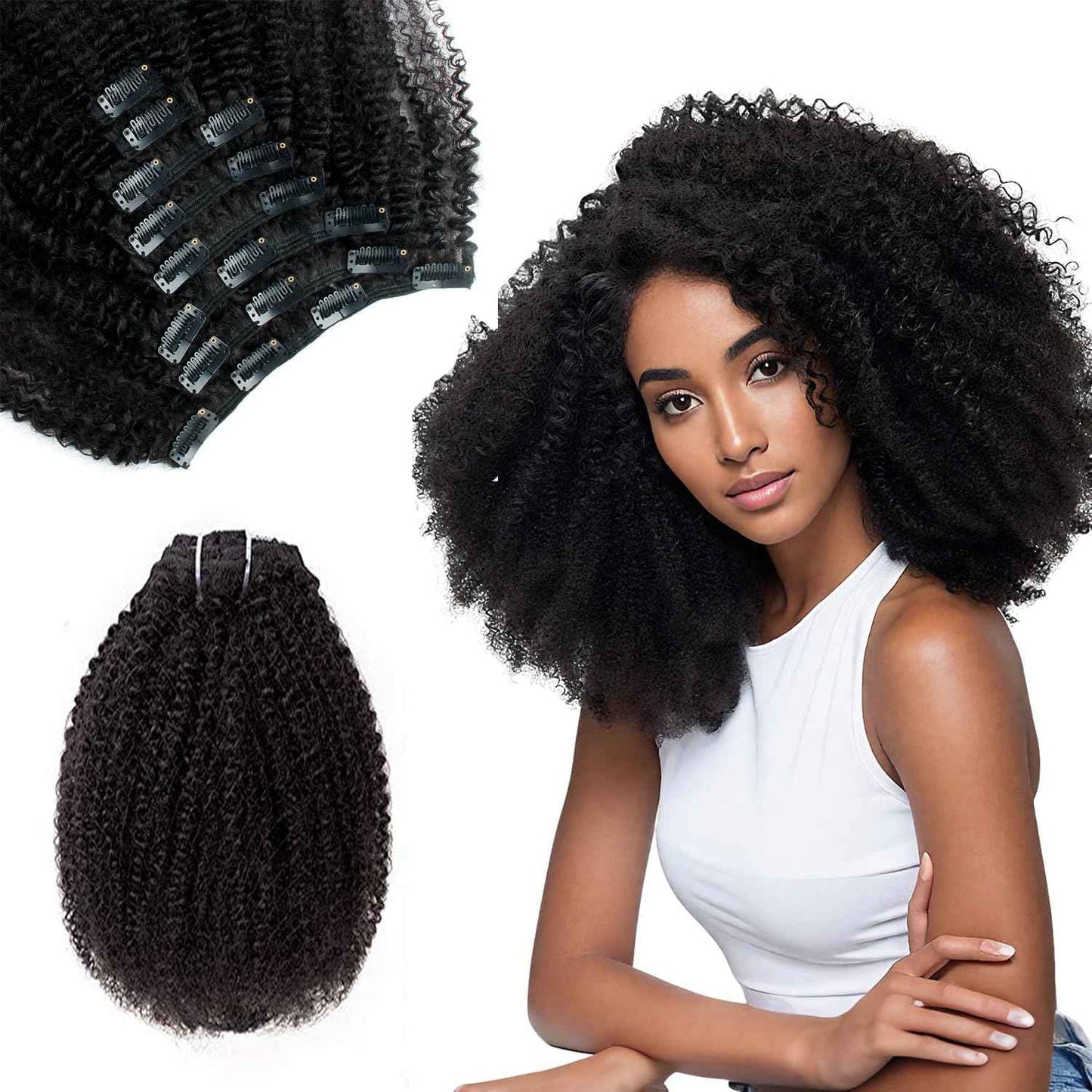 PangDongLai Afro Kinky Curly Human Hair Clip In Extensions for Black Women 4B 4C Brazilian Afro Curly Virgin Human Hair Extensions 8pcs 18 Clips 8-20inch Natural Black Color for Daily Use (20inch)