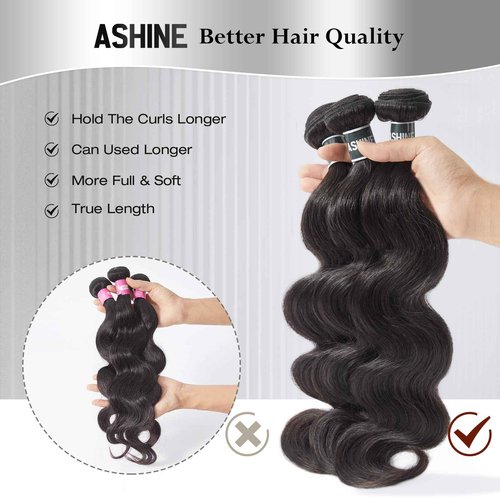 ASHINE Human Hair Bundle Body Wave Straight, Unprocessed Cambodian Raw Hair Bundles for Women Natural Black 20 Inch, Keep Soft and Silky After Multiple Washes