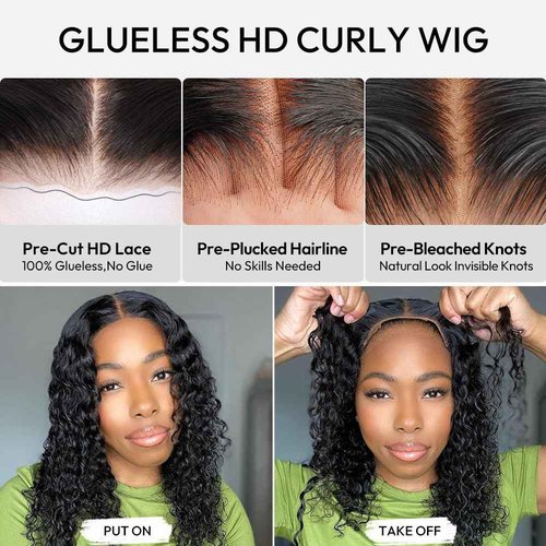 SUPERNOVA Curly Human Hair Wig Wear and Go Glueless Wigs Human Hair 13x6 HD Lace Front Wigs 16 Inch Pre Plucked Pre Cut Deep Curly 180% Density For Black Women