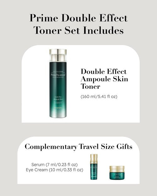 ISA KNOX AGE FOCUS PRIME Double Effect Ampoule Toner, PRIME Wrinkle For All Serum & PRIME Eye For All Cream (177 ml/5.99 fl oz) - Korean Skin Care by LG Beauty. Daytime Retinol.
