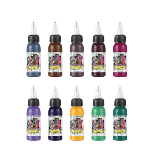 Xtreme Ink 10 Color Kyle Warwick Psychedelic Graffiti Set, UV-Free Brilliance, Ethical, Water-Based, Vegan, and Safe (Set of 10, 1 oz)