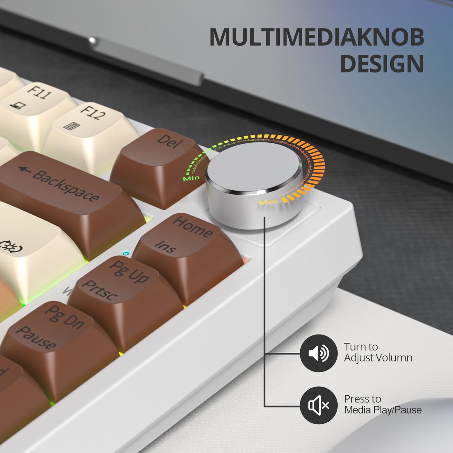 75% Cotton Candy Creamy Mechanical Keyboard Wired, Creamy Sound Gasket Gaming Thocky Keyboard with Knob, Hot Swappable RGB Custom Keyboard, Pre-lubed Cream Switch Keyboard (82 Candyfloss)