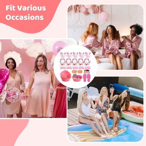 64 Pcs Kids Foot Spa Kit for Girl Spa Party with Pink Washbasin Salon Towels Nail Kit for DIY Manicure, Sleepover Party Favors for Little Ones, Foot Care Kit (Pink2)