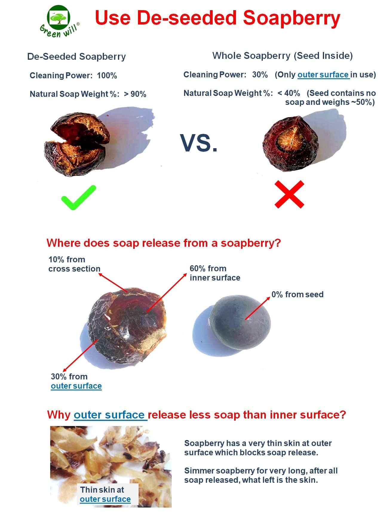 GREENWILL 3 Pounds Organic De-seeded Soap Berries/Soap Nuts +2 Wash Bags