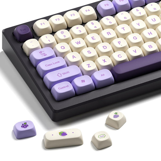 XVX MOA Profile Purple Grape Theme PBT Dye-Sub Keycaps, Custom Keycap Set for Mechanical Keyboards (Compatible with Cherry MX Switches, Purple & White Design)