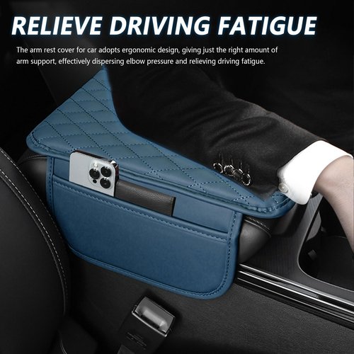 Upgraded Car Center Console Cover,Microfiber Leather Car Armrest Cover Cushion with 2 Storage Bags,Universal Car Armrest Storage Box Interior Accessories for Most Cars (Blue)