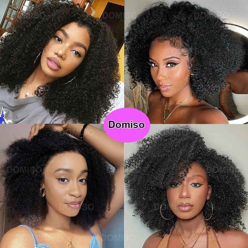 Domiso 13x6 Lace Front Wigs Human Hair Afro Wig 200% Density Afro Kinky Curly Transparent Lace Frontal Wigs for Women Glueless Wigs Human Hair Knots Bleached Pre Plucked with Baby Hair 16 Inch