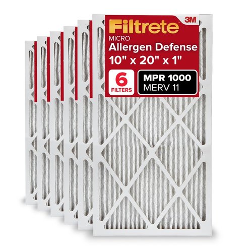 Filtrete 10x20x1 AC Furnace Air Filter, MERV 11, MPR 1000, Micro Allergen Defense, 3-Month Pleated 1-Inch Electrostatic Air Cleaning Filter, 6 Pack (Actual Size 9.81x19.81x0.81 in)