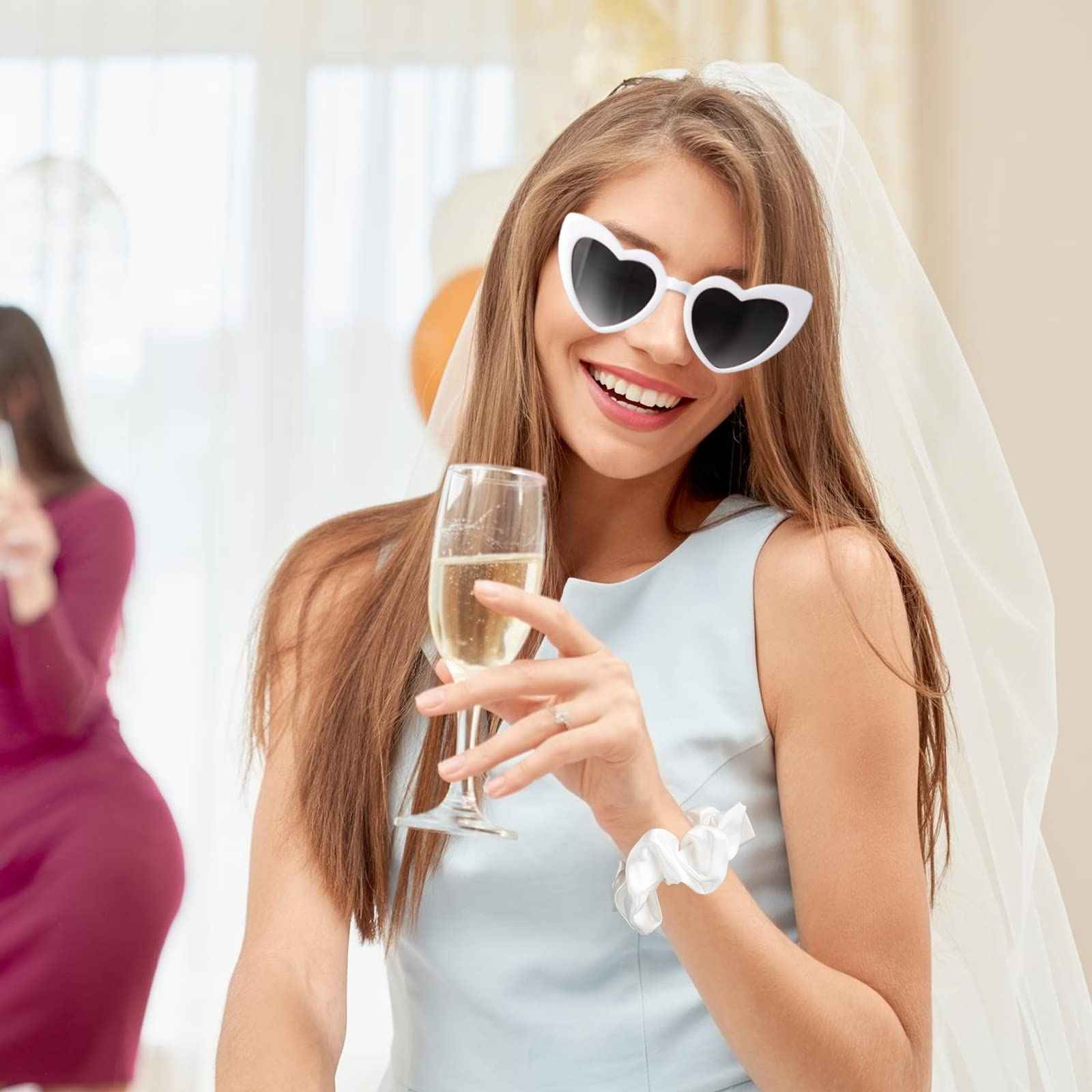 Loanzeg Bridesmaid Scrunchies Proposal Hair claws clips Set of 12 Bridal Shower heart sunglasses Gifts for Wedding Bachelorette Party Favors (48pcs White&rose gold)