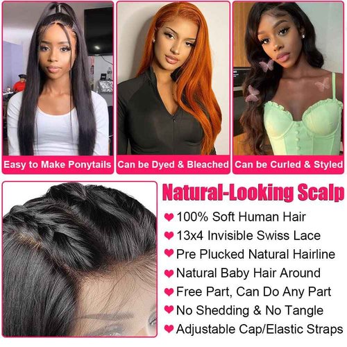 Queen Story 13x4 Lace Front Wigs Human Hair Pre Plucked with Baby Hair 180% Density Brazilian Straight Human Hair Wigs for Black Women 9A Glueless HD Lace Frontal Wigs (20inch, Natural Color)