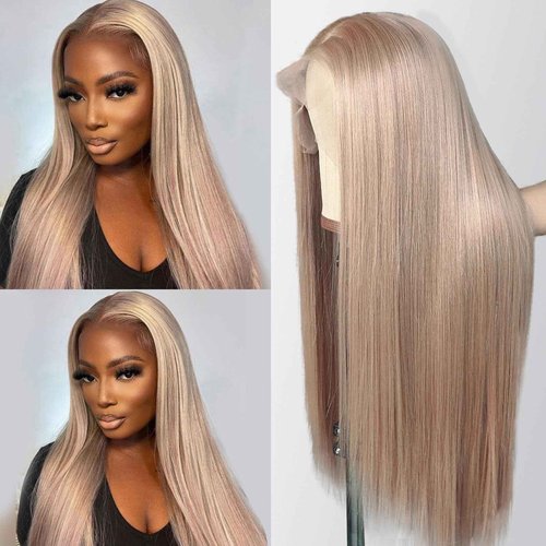 Munx Ash Blonde Wig Human Hair, 13X6 HD Transparent Glueless Wigs Lace Frontal for Black Women Pre Plucked Silky Straight Lace Front Wig Human Hair 180% Density 20Inch