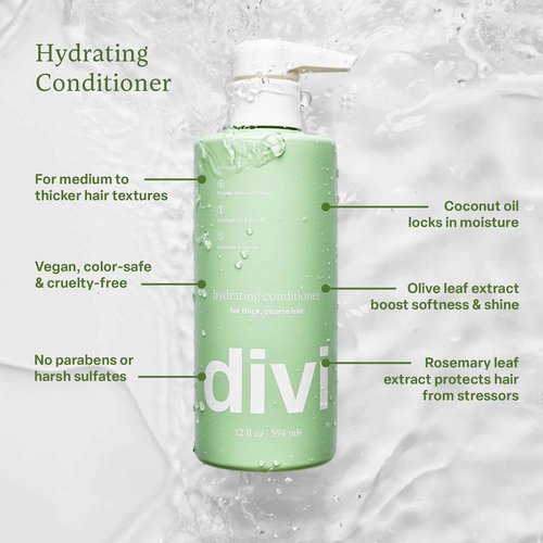 Divi Hydrating Shampoo and Conditioner Set for Women and Men - Gently Cleanses, Removes Scalp Buildup, Hydrates, and Nourishes Hair, Strengthens All Hair Types, Vegan, Cruelty-Free, 2 x 12 Fl Oz