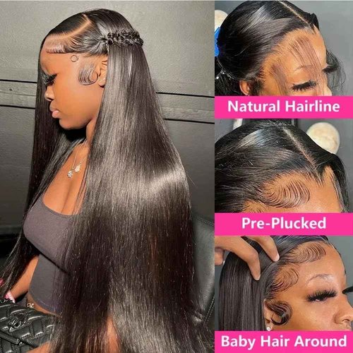 sdamey 360 Straight Lace Front Wigs Human Hair HD Transparant Full Lace Wigs For Women 200 Density Wigs Human Hair Pre Plucked With Baby Hair 12A Brazilian Virgin Hair Natural Color 22inch