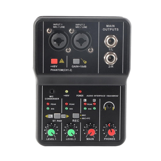 2 Channels Audio Mixer, Sound Card USB 48V Power Compact Sound Mixing Console, USB Soundcard for PC Recording for Music Recording Home Karaoke Internet Karaoke