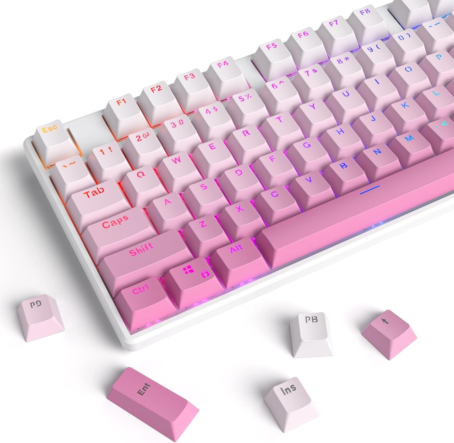 140 Keys Gradient Keycaps Side Printed Keycap Set Cherry Profile PBT Keycaps Double Shot Shine Through Custom Keycaps for Mechanical Gaming Keyboards(Minutest Dust)