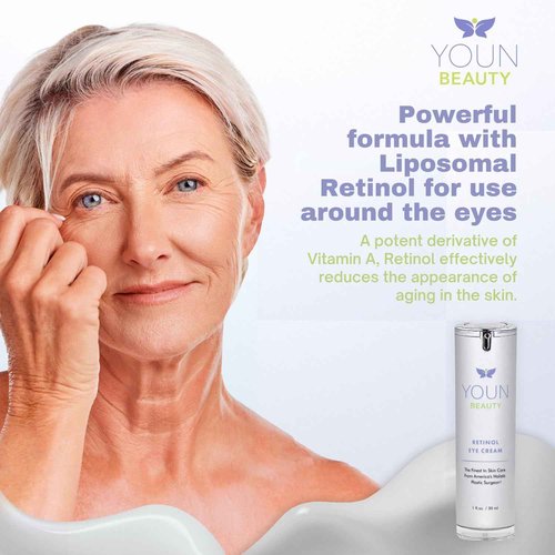 YOUN Beauty Retinol Eye Cream by Plastic Surgeon Dr. Anthony Youn | Paraben-Free Night Eye Cream with Liposomal Retinol & Hyaluronic Acid | Under Eye Cream for Hydration and Skin Firming, 1 Fl Oz