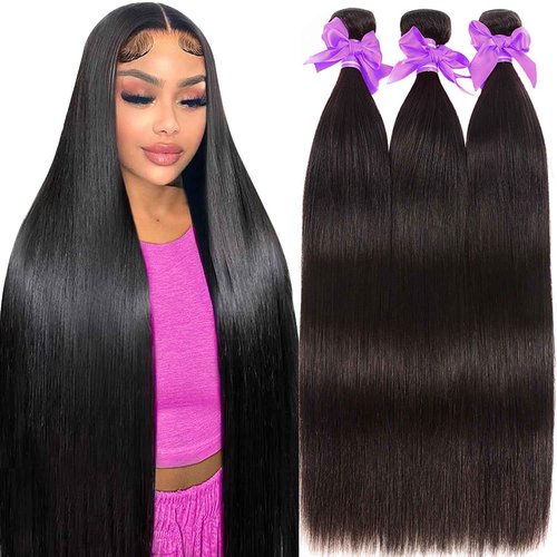 Straight Bundles Human Hair 10A Human Hair 3 Bundles Straight Hair 22 24 26 Inch Brazilian Virgin Deals Human Hair Extensions Natural Color