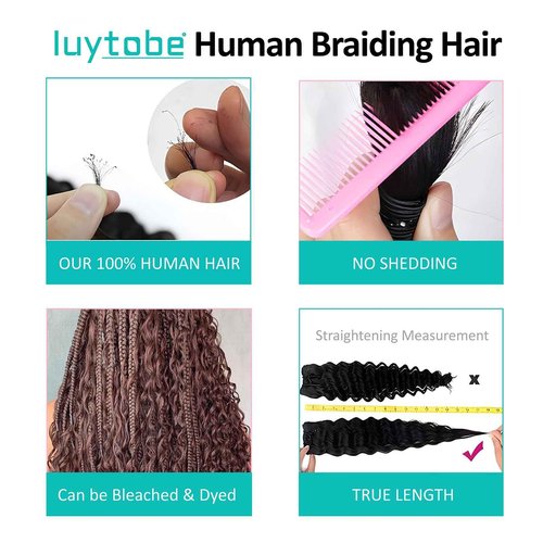 Boho Hair for Braiding 26 Inch Ginger #350 Human Curly Hair for Knotless Braids 2 Bundles 100g Deep Wave Bulk (Ginger #350, 26 Inch)