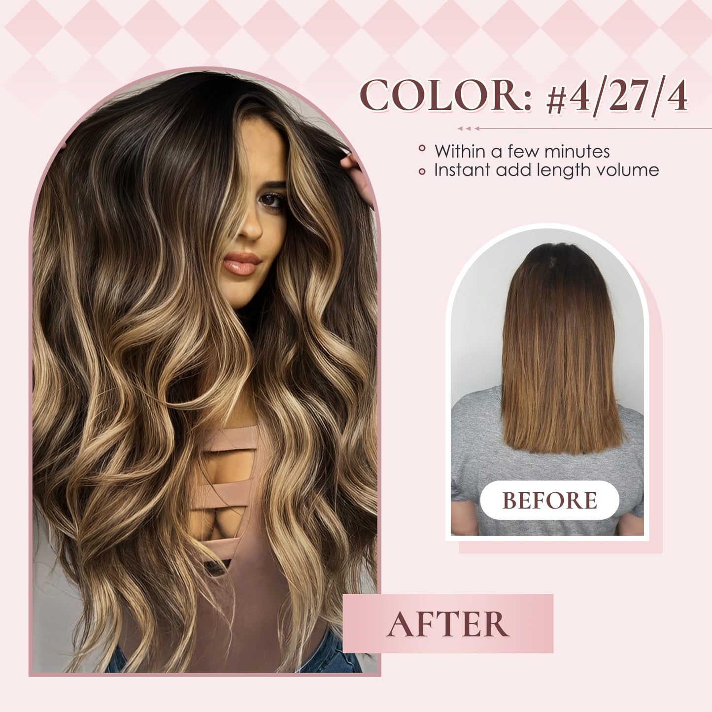 Hyssiet 18 Inch Invisible Clip in Real Human Hair Extensions,Balayage Chocolate Brown to Caramel Blonde,85 Gram 7 Pieces With 16 Clips,Remy Thick Straight Hair, No Slip, No Shedding