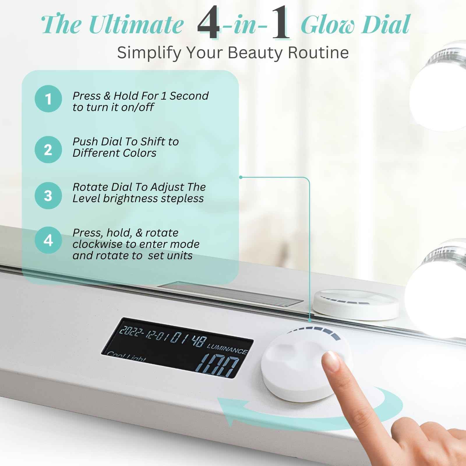 LUXFURNI Vanity Mirror with Lights, Makeup Mirrors Hollywood Mirror with 15 LED Bulbs, 3 Colors Modes & Adjustable Brightness, 10x Magnification, USB Charging