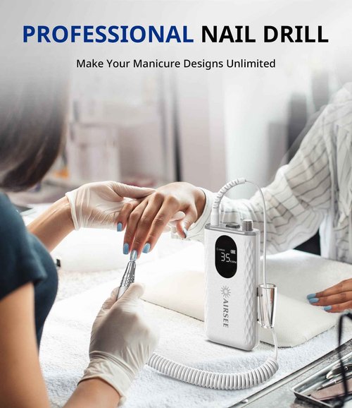 AIRSEE 35000 RPM Professional Electric Rechargeable Nail Drill File Machine for Acrylic Extension Gel Dip Powder Powerful Cordless Portable Efile 56 Sanding Bands 7 Bits LCD Scrn Salon Manicure Use G7