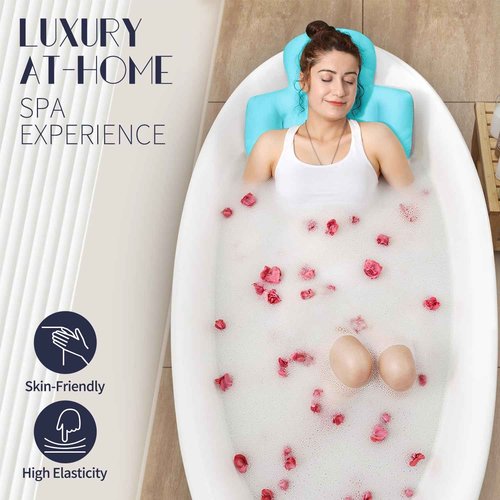 Full Body Bath Pillow for Bathtub, Thick Bathtub Cushion with Laundry Bag, Luxury Tub Pillow for Bath for Headrest Neck and Back Support Ocean Blue 60" x 16"