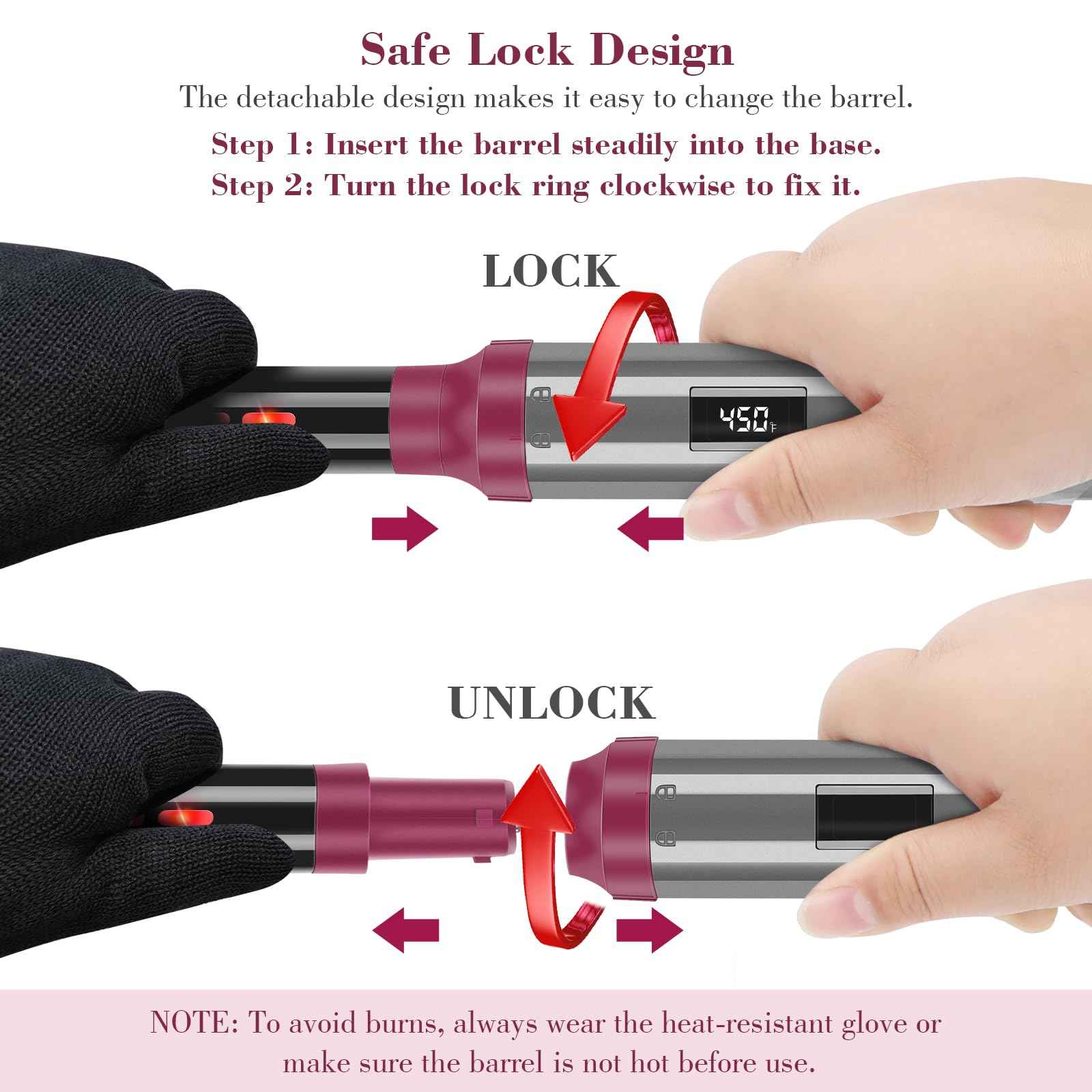 IG INGLAM Curling Iron Wand Set, 8 in-1 Interchangeable Ceramic Barrels with Infrared, Cucurbit, Tapered, Extended, 1in, 1 1/4 in, 3/4in Barrels and Clips