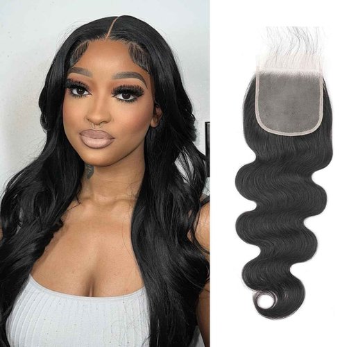 MOMOSHERO 5x5 HD Lace Closure, 18 Inch Body Wave Human Hair, Pre Plucked Sew In, 100% Unprocessed Brazilian Virgin Wavy Hair, Natural Black