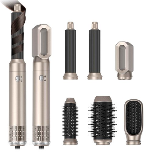 Hupifaz 6 in 1 Air Styler, Blow Dryer Brush Set, Auto wrap Hair Styler for Curling, Volumizing, Straightening and Styling, Negative Ion Frizz-Free Hot Air Brush (Ash-Gold)