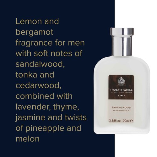 Truefitt & Hill Luxury Aftershave Balm - Sandalwood - Premium Soothing Moisturizer with Aloe Vera Extract - Ideal for Sensitive Skin, Razor Burn Relief, and a Silky Smooth Finish - 3.38 oz.