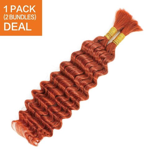 Luxvogue Curly Braiding Human Hair 100g 22 Inch Ginger Orange 350 Deep Water Wave Bulk Human Hair for Braiding No Weft Brazilian Virgin Deep Curly Human Hair Extensions for Boho Braids