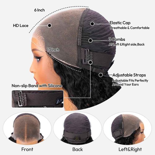 YMSGIRL 13x6 Deep Wave Lace Front Wigs Human Hair Ready To Go Curly Lace Front Glueless Wigs Human Hair Pre Plucked Pre Cut Beginner Friendly 16 Inch