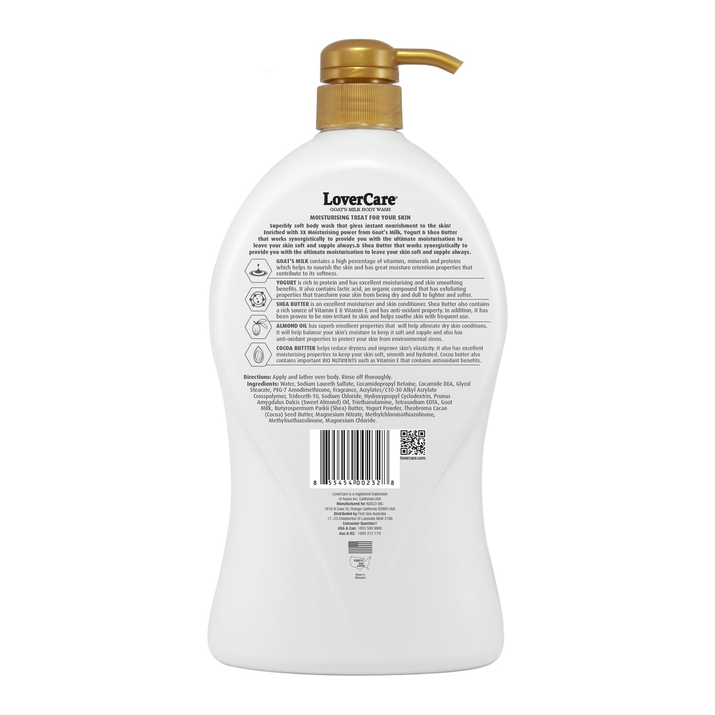 2-PACK LoverCare Goat's Milk Moisturizing Body Wash Shower Cream Almond Oil & Cocoa Butter 40.7 fl oz