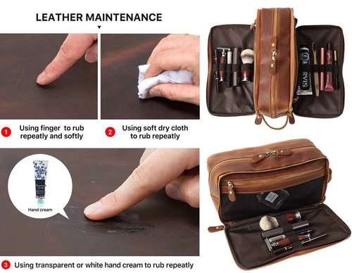 RC ROCKCOW Personalized Leather Toiletry Bag for Men Travel Shaving Dopp Kit-Large Cosmetic Bags Toiletries Bathroom Organizer (Coffee(full grain leather))