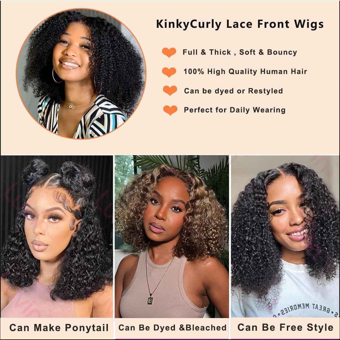 250% Density Kinkycurly Wig Human Hair 13X6 HD Lace Front Curly Human Hair Wig With Baby Hair Afro Kinkys Curly Wig For Women Real Human Hair 16inch