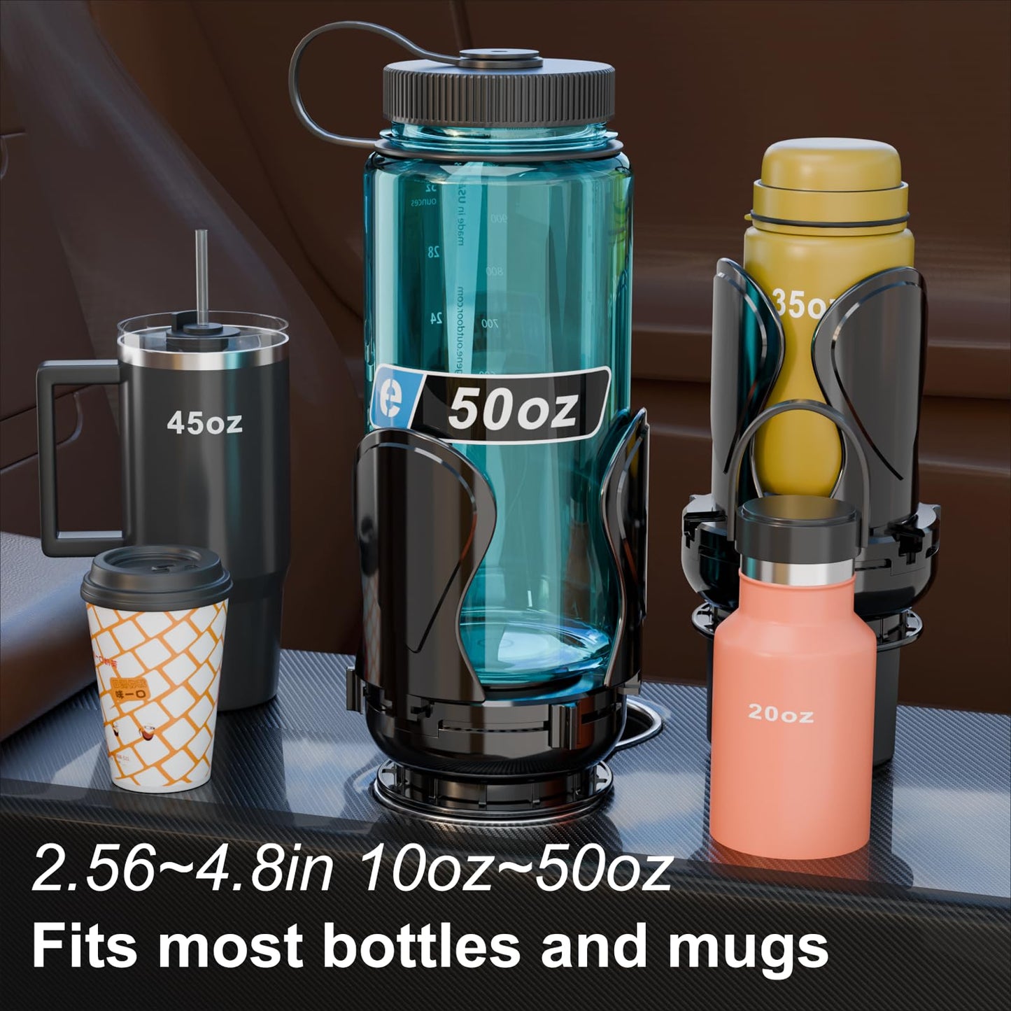 2Pack Car Cup Holder Expander, Cup Holder Extender Adapter with Expandable Arm and Adjustable Base, Compatible with Yeti Ramblers, Hydro Flasks，Stanley, Owala Most Coffee Mugs Bottles & Cups