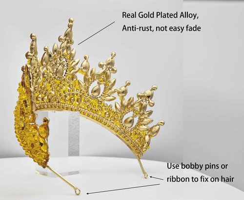 Tall Pageant Crowns for Girls Yellow Stones Royal Queen Tiaras for Adult Extra Large Wedding Headband Princess Quinceanera Prom Costume Cosplay Headpieces