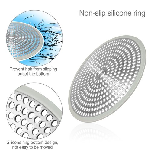 LEKEYE Shower Drain Hair Catcher | Strainer | Shower Stall Drain Cover | Bathroom Drain Protector Stainless Steel and Silicone(Light Gray)