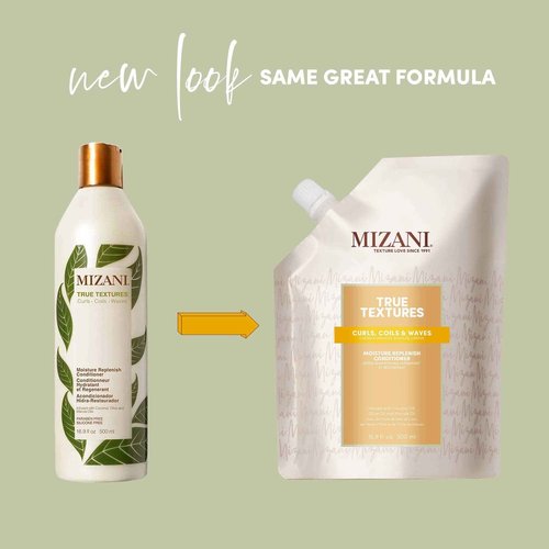 Mizani True Textures Moisture Replenish Conditioner with Refill Set | Smooths & Hydrates | with Coconut Oil | Sulfate-Free | for Curly Hair | 33.8 Fl Oz Liter and 16.9 Fl Oz Refill