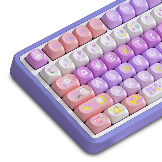 ZMX Cute PBT Keycaps,Kawaii Dye-Sub Custom Keycaps SOA Profile 136 Keys Full Size Keycap Set for 60% 65% TKL Cherry MX Switch ANSI Layout Mechanical Gaming Keyboard Creamy Keycaps (04)