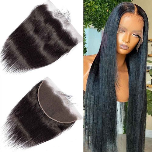 QTIKER HD Skinlike 13x4 Human Hair Lace Frontal Only Pre-plucked Straight Invisible Swiss Lace Front Skin Melt Frontals with Baby Hair Thin Natural Black Hair(13 * 4 NC Straight)