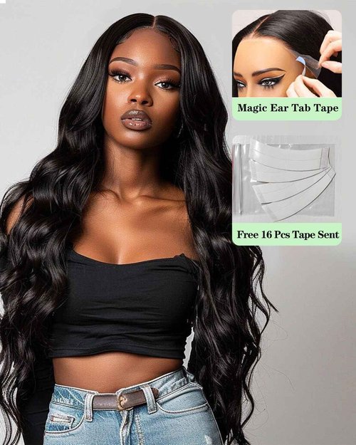 Kapelli Hair Glueless HD Lace Front Wigs Human Hair Pre Plucked Bleached Knots with Baby Hair 200% Density 9x6 Body Wave Lace Closure Wigs for Black Women Natural Black Color 24 Inch