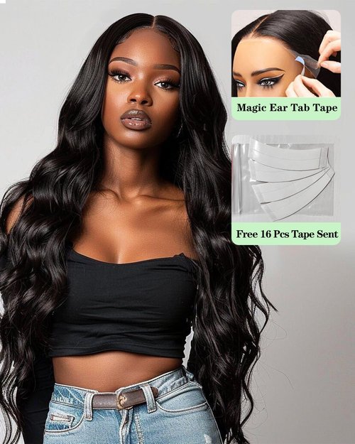 9x6 Glueless Wigs Human Hair Pre Plucked Pre Cut Body Wave Lace Front Wigs 200% Density Human Hair Wear and Go Glueless Pre Bleached Knots Wig 18 Inch