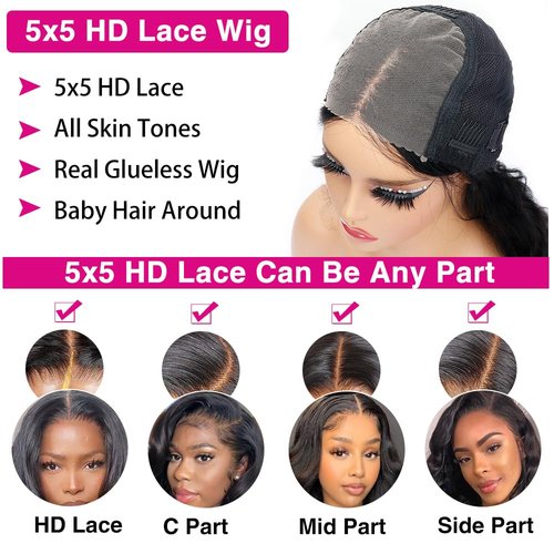 denacfi Glueless Wigs Human Hair Pre Plucked Pre Cut 5x5 Body Wave Lace Closure Wigs Human hair 250 Density Colsure Wigs for Women Ready to Wear Wig 14 Inch